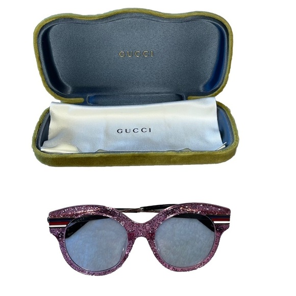 GUCCI GG0282SA Sunglasses Round Frame Web Pink Glitter Light Azure Acetate new - Picture 7 of 15